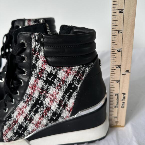 The WISHBONE Collection Tweed & Black Leather Wedge Sneaker Boots - size 9 EUC - Picture 8 of 8